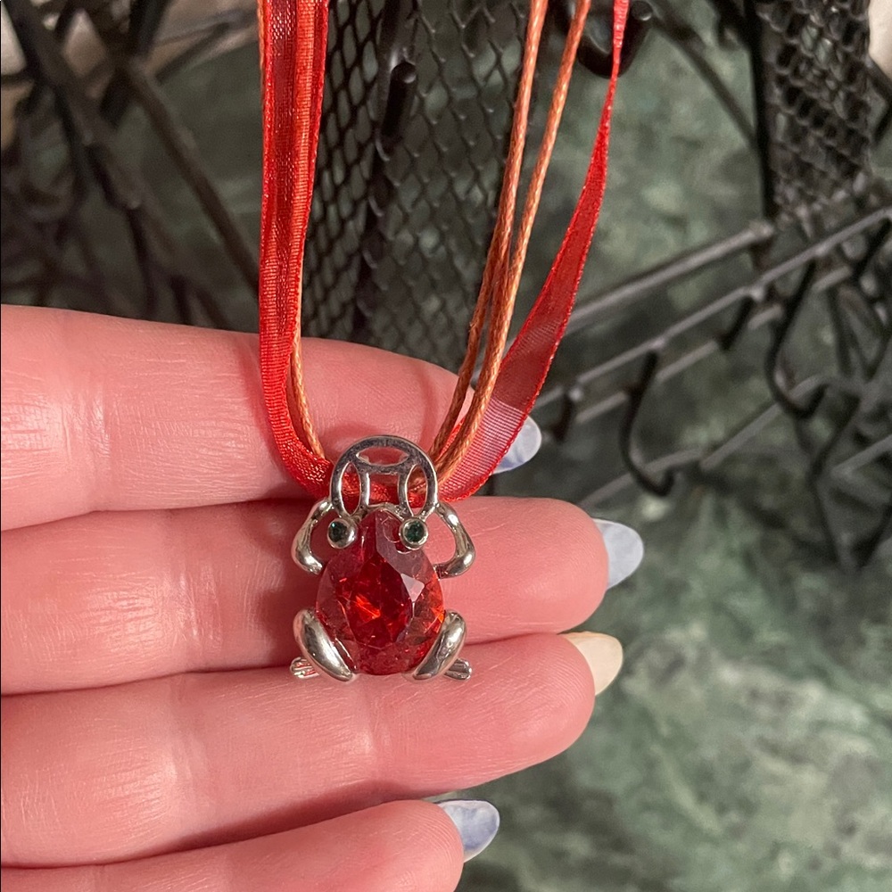 Charming Silver Frog Necklace with Red Gemstone